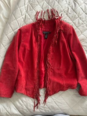 Red Leather Jacket with fringe Dialogue